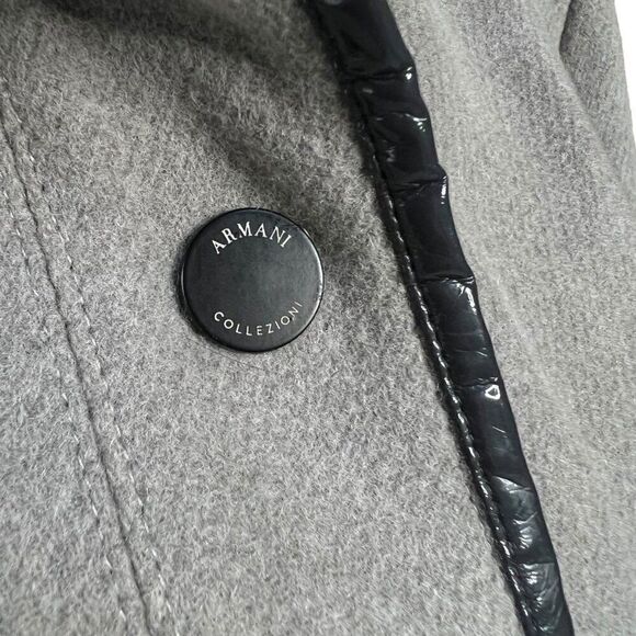 Armani Collezioni Womens Wool Jacket Size 12 Gray & Black Button-Up Hooded - Picture 11 of 15